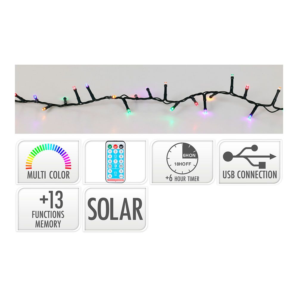 Fio solar recarregável, 768 LEDs, multifuncional, multicolorido, externo, 5,6 m