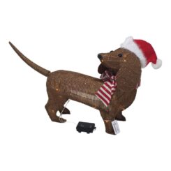 Cachorro marrom com chapéu de Natal, bateria, função fixa, 40 LEDs, interior