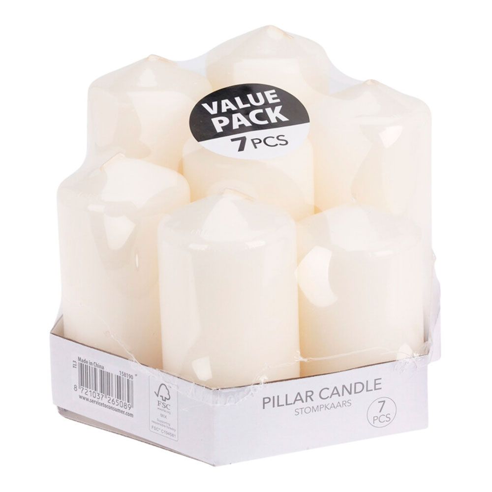 Velas de cera branca ø55 mm com alturas diferentes, 7 peças