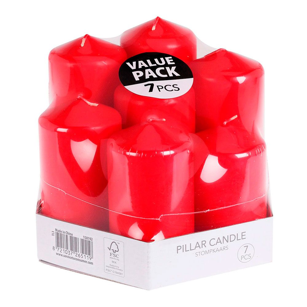 Velas de cera vermelha ø55 mm com diferentes alturas, 7 peças
