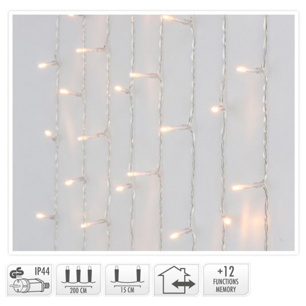 Cortina de LED externa com 480 leds, LUZ branca quente, 225 x 300 cm