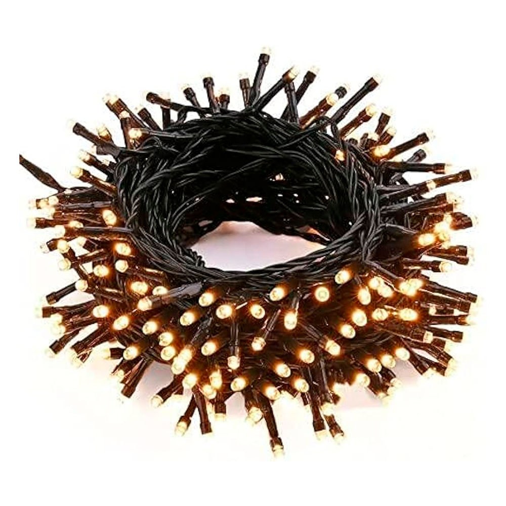 Cordão de luzes LED branco quente 1608 com cabo preto