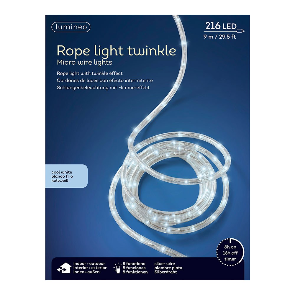 Cordão de luzes LED branco frio, para USO externo, 216 leds, 8 funções, FIO prateado, 9 m - Image 2