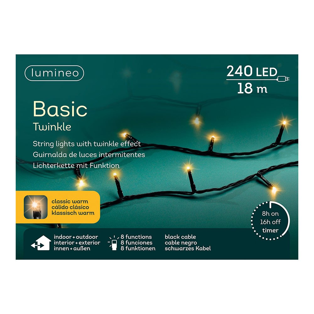 Cordão de luzes LED multifuncionais ao ar livre, 8 funções, 240 leds, LUZ quente clássica, cabo preto, 18 m - Image 2