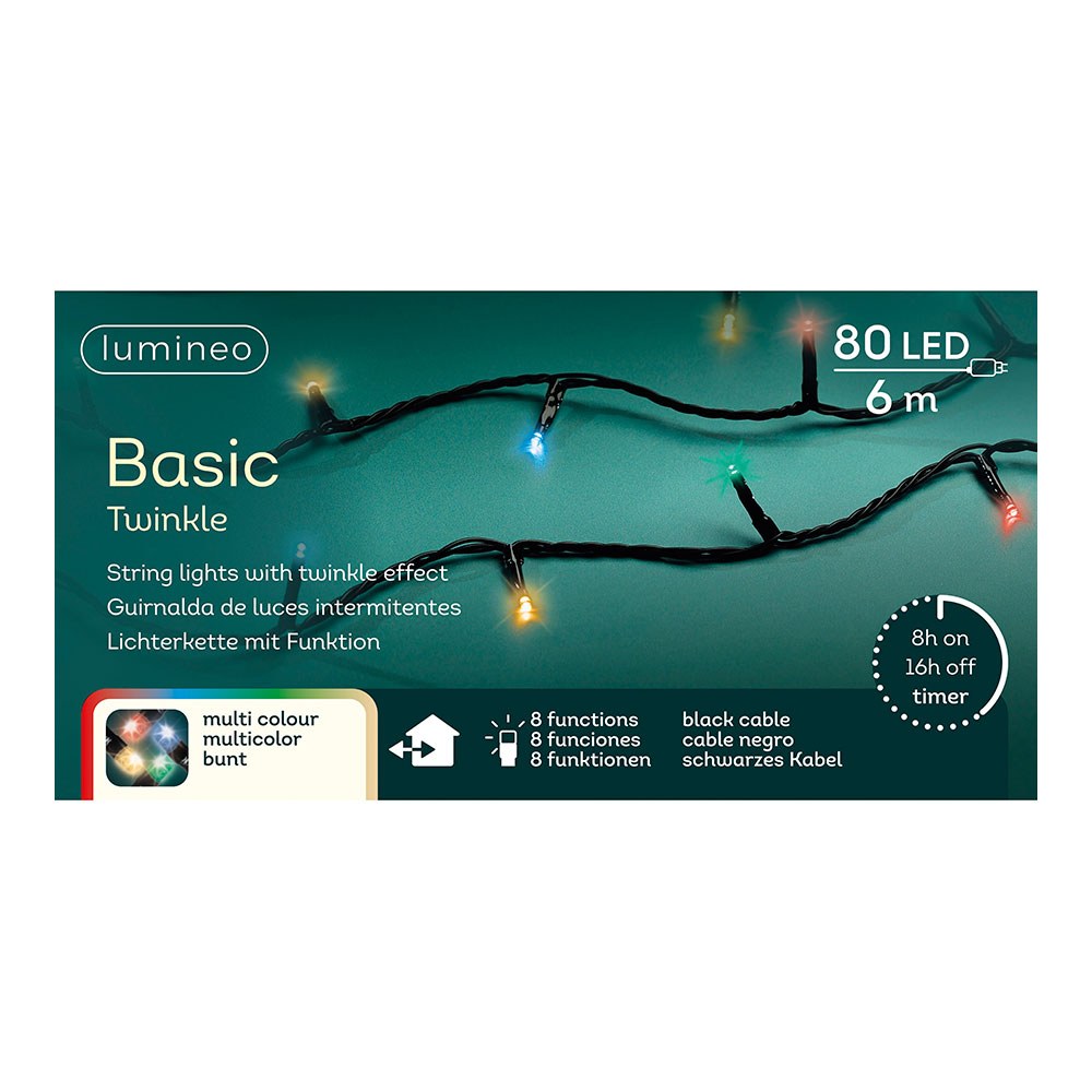 Cordão de luzes LED multifuncionais para exterior, 8 funções, 80 leds, multicolorido, cabo preto, 6 m - Image 2