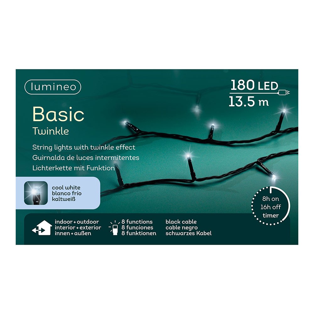 Cordão de luzes LED multifuncionais para exterior, 8 funções, 180 leds, branco frio, cabo preto, 13,5 m - Image 2