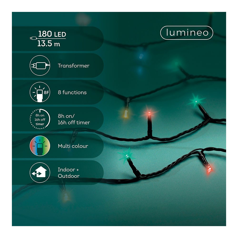 Cordão de luzes LED multifuncionais para exterior, 8 funções, 180 leds, multicolorido, cabo preto, 13,5 m - Image 2