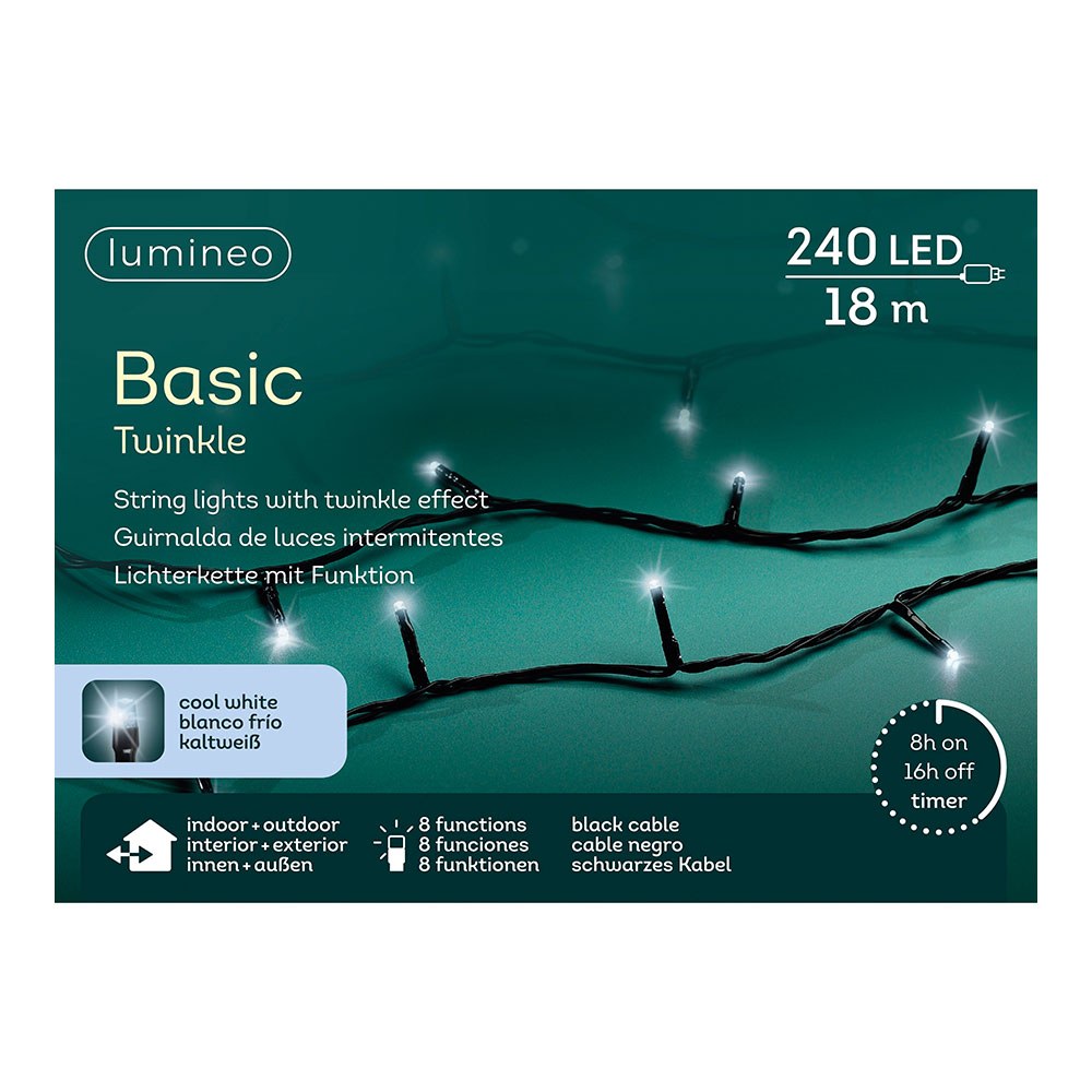 Cordão de luzes LED multifuncionais para exterior, 8 funções, 240 leds, branco frio, cabo preto, 18 m - Image 2