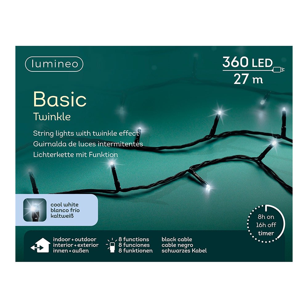 Cordão de luzes LED multifuncionais para exterior, 8 funções, 360 leds, branco frio, cabo preto, 27 m - Image 2