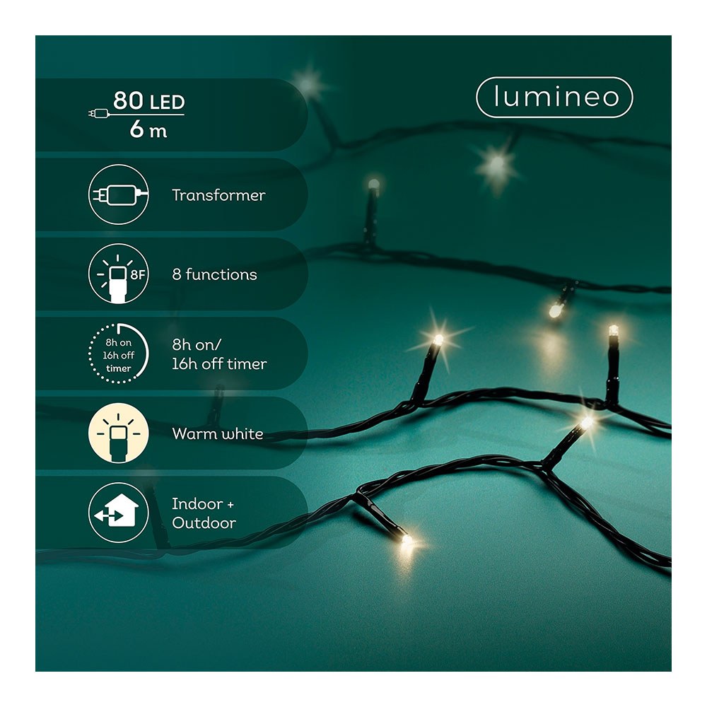 Guirlanda multifuncional, uso externo, básico, branco quente, cabo preto, 80 LEDs, 6 m - Image 2