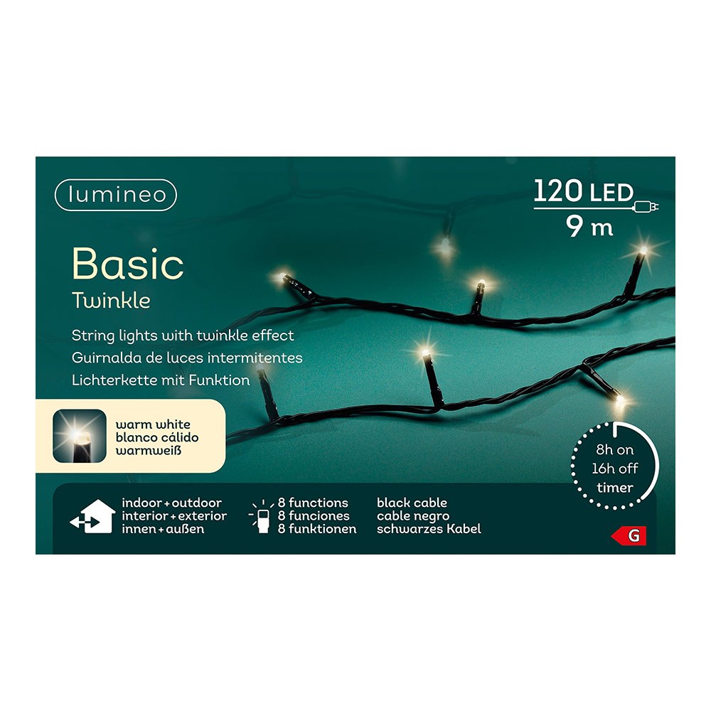 Cordão de luzes LED multifuncionais ao ar livre, 8 funções, 120 leds, branco quente, cabo preto, 9 m - Image 2