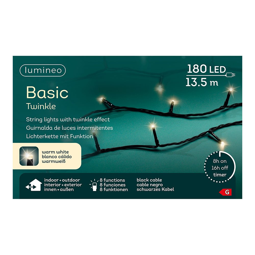 Cordão de luzes LED multifuncionais ao ar livre, 8 funções, 180 leds, branco quente, cabo preto, 13,5 m - Image 2