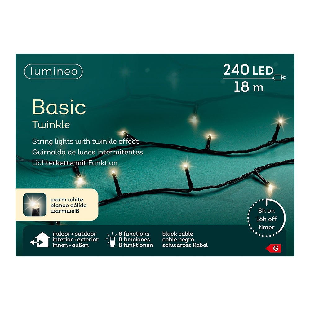 Cordão de luzes LED multifuncionais ao ar livre, 8 funções, 240 leds, branco quente, cabo preto, 18 m - Image 2