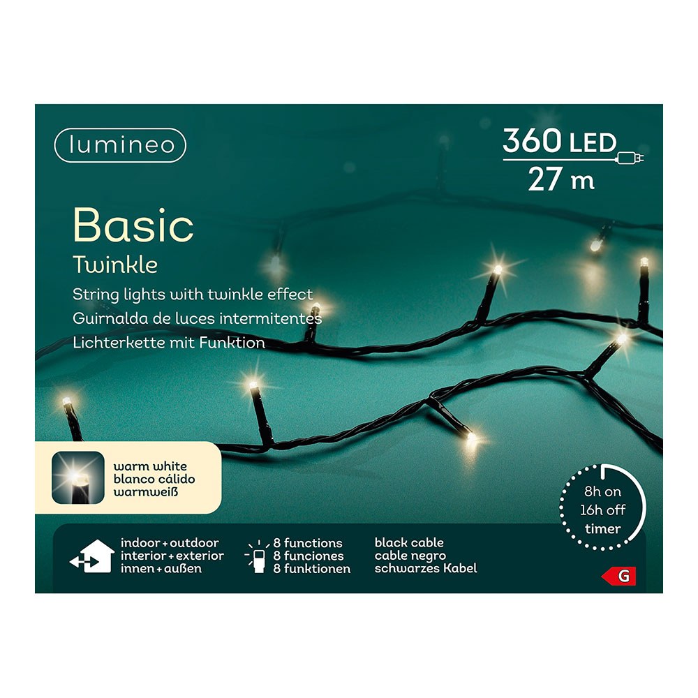 Cordão de luzes LED multifuncionais ao ar livre, 8 funções, 360 leds, branco quente, cabo preto, 27 m - Image 2