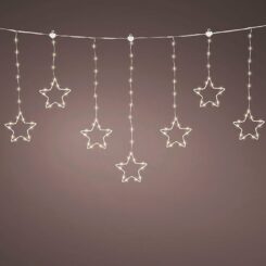 Cortina de luzes LED para exterior com estrelas, fixa, branco quente, cabo transparente, 1,2 m