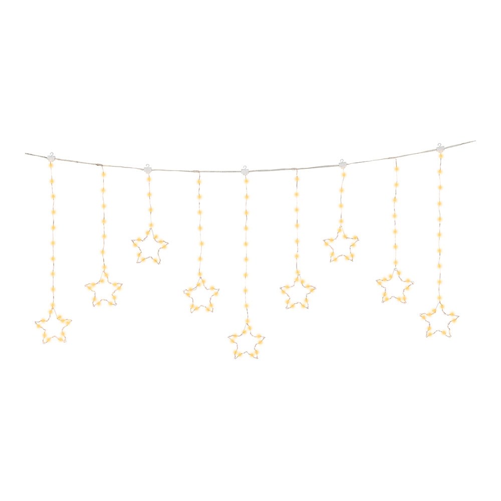 Cortina de luzes LED para exterior com estrelas, 8 funções, branco quente, cabo prateado, 1,2 m - Image 2