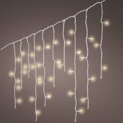 Cortina de LED externa em formato de gelo, 8 funções, branco quente, cabo branco, 5 m