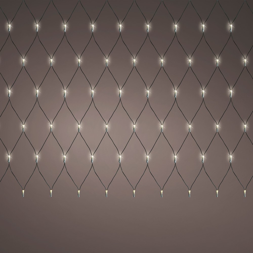 Rede de iluminação LED fixa para exterior, branco quente, cabo preto, 2 x 2 m