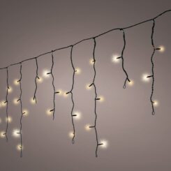 Cortina de LED externa em formato de pingente de gelo, efeito cintilante, branco frio, cabo preto, 5 m