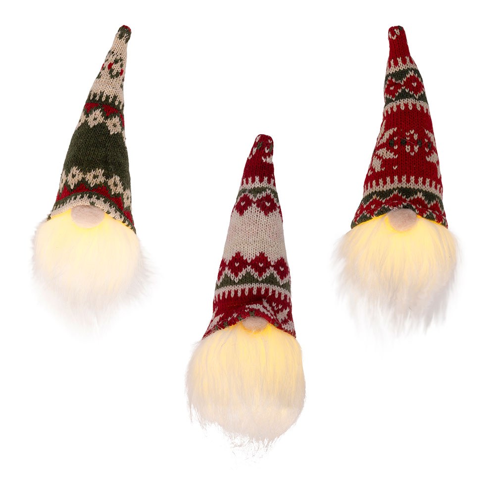 Gnomo decorativo de LED, feito de poliéster, com LUZ fixa em cores sortidas.