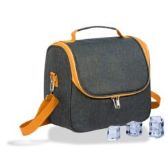 Bolsa térmica 9 l design de ganga cinzento com ribete e alça laranja, 26 x 15 x 25 cm