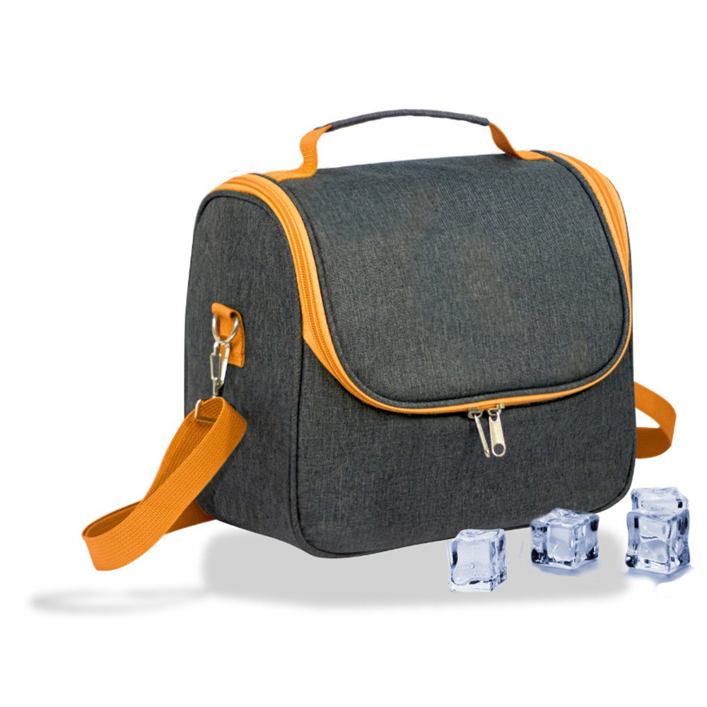 Bolsa térmica 9 l design de ganga cinzento com ribete e alça laranja, 26 x 15 x 25 cm