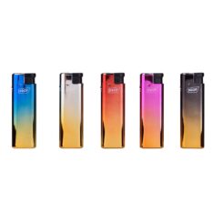 Isqueiro eletrónico com corpo de metal anodizado, cores sortidas euro/u