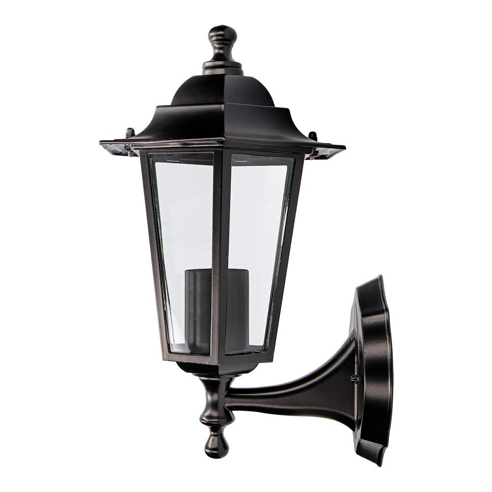 Candeeiro de parede exterior em alumínio e vidro zurich E27 60 W sem lâmpada, preto, LUZ para cima