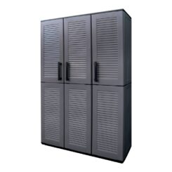 Armário alto com prateleiras e porta vassouras linha fácil em polipropileno cinza escuro 102 x 37 x 163 cm