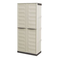 Armário alto de polipropileno para vassouras, linha spazio, bege e castanho, 70 x 39 x 165 cm
