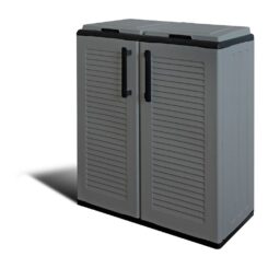 Armário baixo de polipropileno, linha ECO easy, reciclagem seletiva 2 tampas, cinzento escuro, 68 x 37 x 84 cm