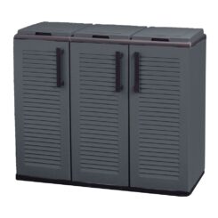 Armário baixo de polipropileno, linha ECO easy, reciclagem seletiva 3 tampas, cinzento escuro, 102 x 37 x 84 cm