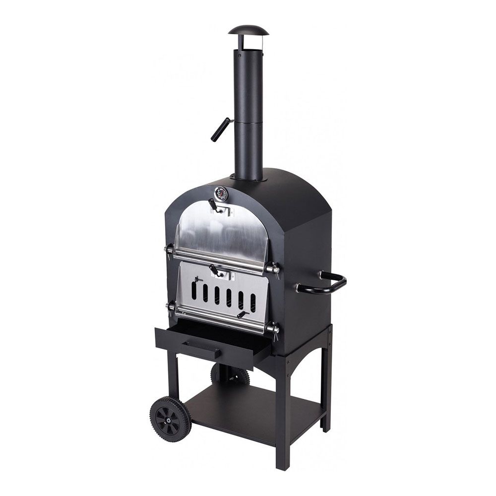 Churrasqueira a carvão com forno de pedra, 44,5 x 65 x 158 cm