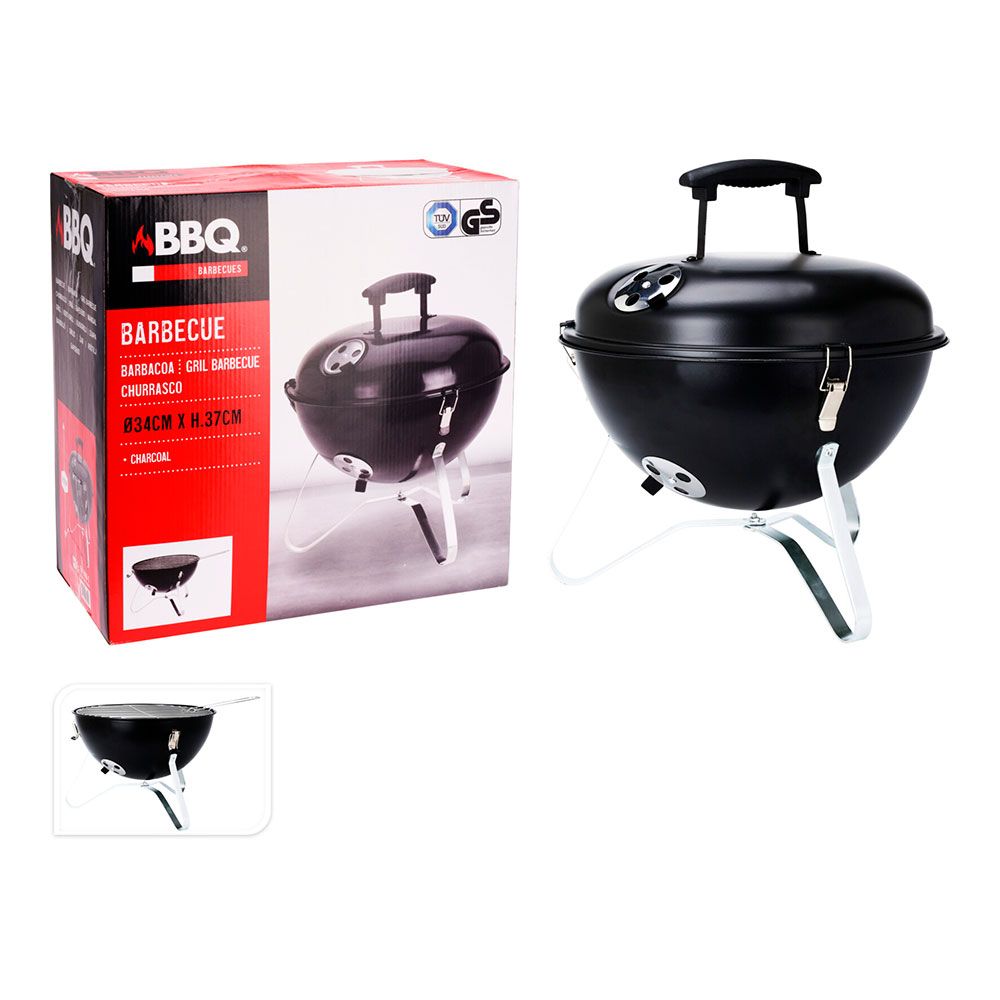 Churrasco preto com tampa, ø 34 x 37 cm