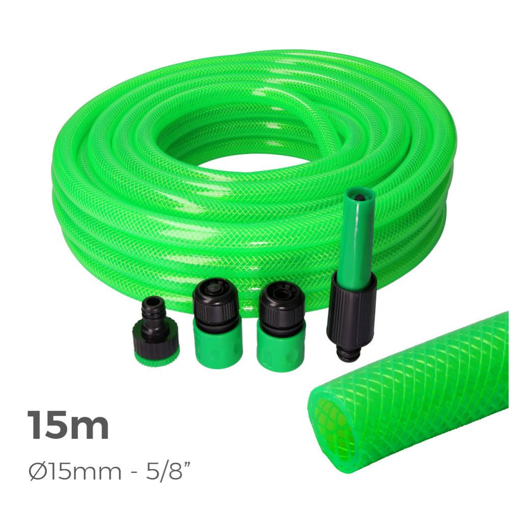 KIT de mangueira de jardim estandar, Ø15 mm, 5/8 POL, 15 m