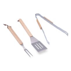Conjunto de 3 ferramentas para churrasco de carvalho/aço inoxidável