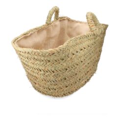 Cesto oval de esparto com forro para lenha 60 x 35 x 45 cm