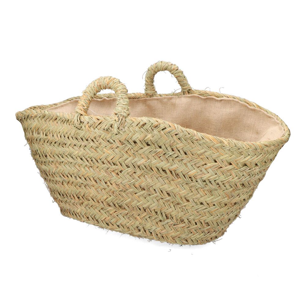 Cesto oval de esparto com forro para lenha 60 x 35 x 45 cm - Image 2