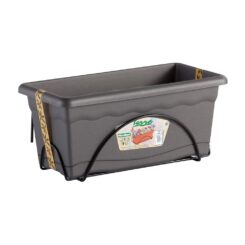 Floreira com prato integrado, COR antracite, 50 x 20 cm + suporte de metal
