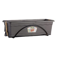Floreira com prato integrado, COR antracite, 60 x 24 cm + suporte de metal