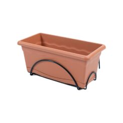 Floreira com prato integrado COR terracota 50 x 20 cm + suporte de metal