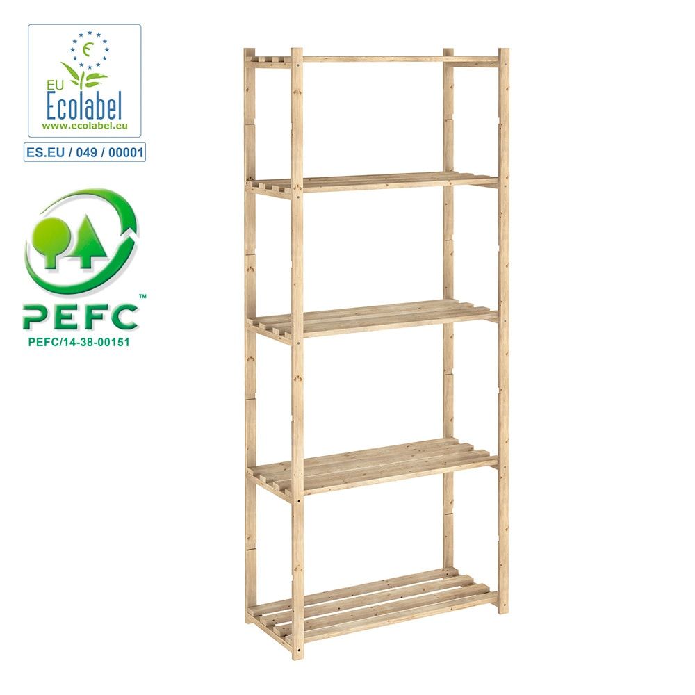 Estante pinho serie natura sem verniz 100% pefc cert 171x65x30cm astigarraga
