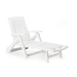 IPAE PROGARDEN Espreguiçadeira dobrável com rodas de zircônia branca 72 x 195 x 101 cm