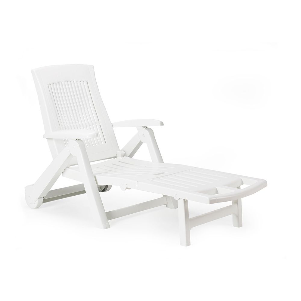 IPAE PROGARDEN Espreguiçadeira dobrável com rodas de zircônia branca 72 x 195 x 101 cm