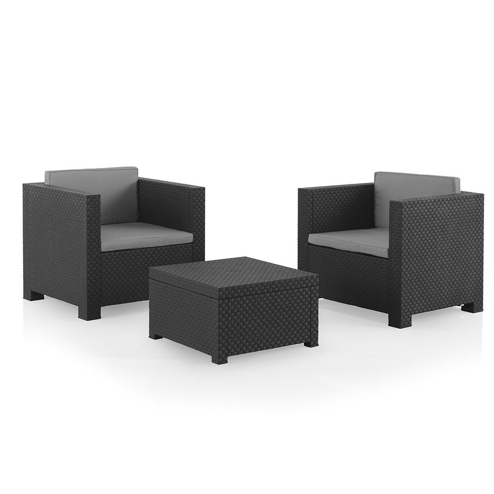 Conjunto de jardim diva tete grafit de 3 peças, antracite + almofadas