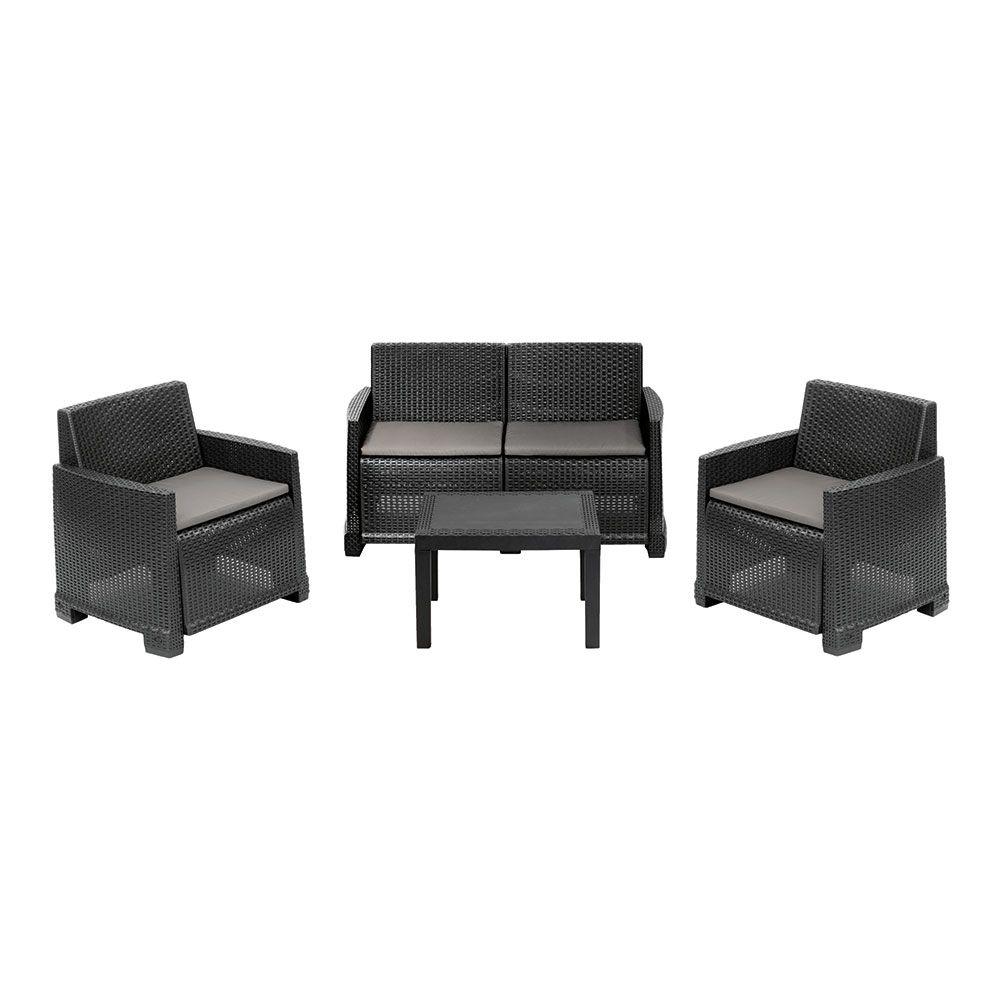 Conjunto de jardim iseo de 4 peças, antracite + almofadas