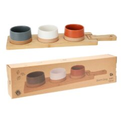 KIT aperitivos: 3 tigelas 9,5 x 4,5 cm + tábua 48 x 12 x 1,5 cm