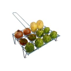 Grelha para legumes com acabamento zincado, capacidade para 12 peças, 34 x 8,5 x 25,5 cm