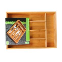 Organizador de talheres expansível em bambu com 6 compartimentos, 35 x 25-39,2 x 4,5 cm