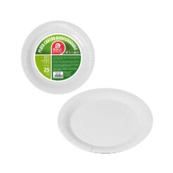 Pratos de sobremesa redondos de papelão branco, Ø18 cm, 25 UDS